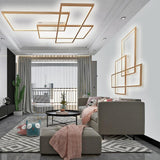 Modern Geometric LED Ceiling Light Overlapping Rectangles Flush Mount Aluminum Fixture