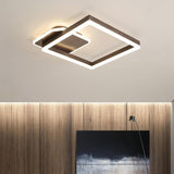 Modern Geometric Square Dimmable LED Flush Mount Ceiling Light Fixture for Living Room Bedroom Gold Coffee