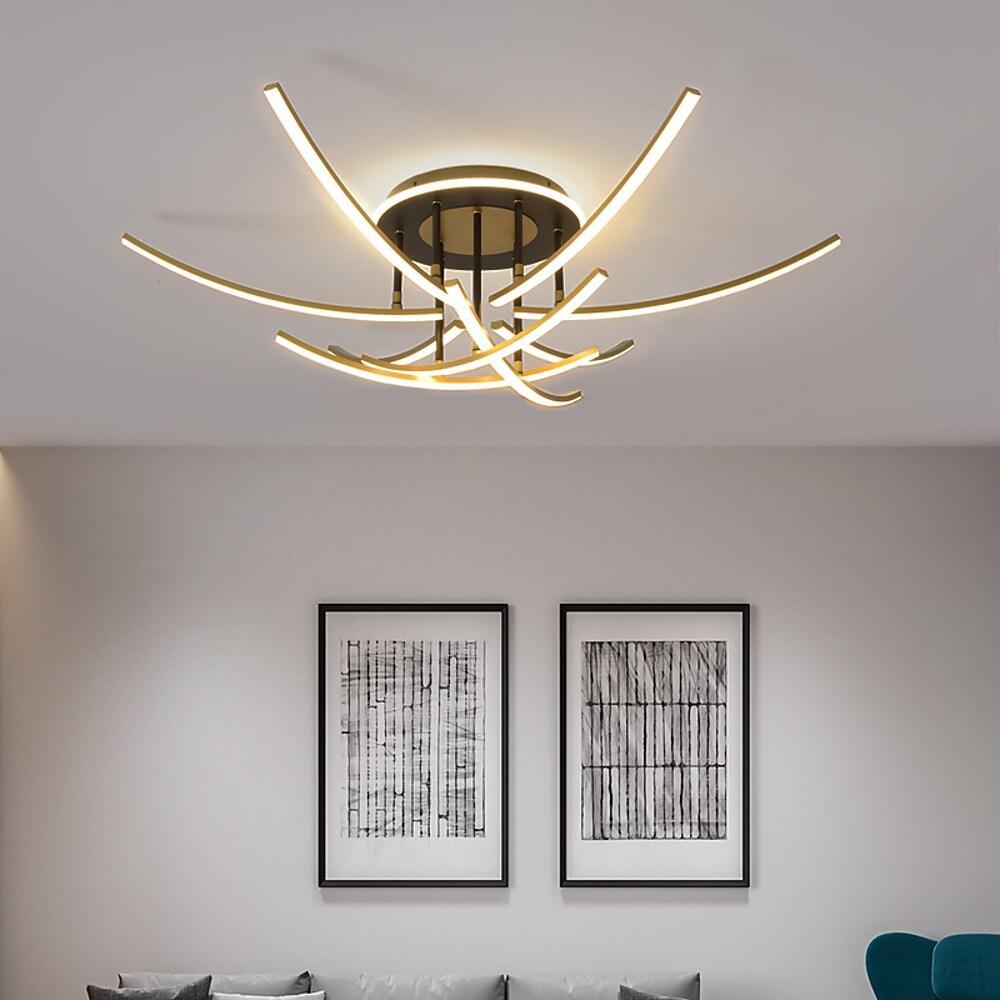 Modern Nordic Geometric LED Flush Mount Ceiling Light Dimmable Sputnik Fixture in Gold
