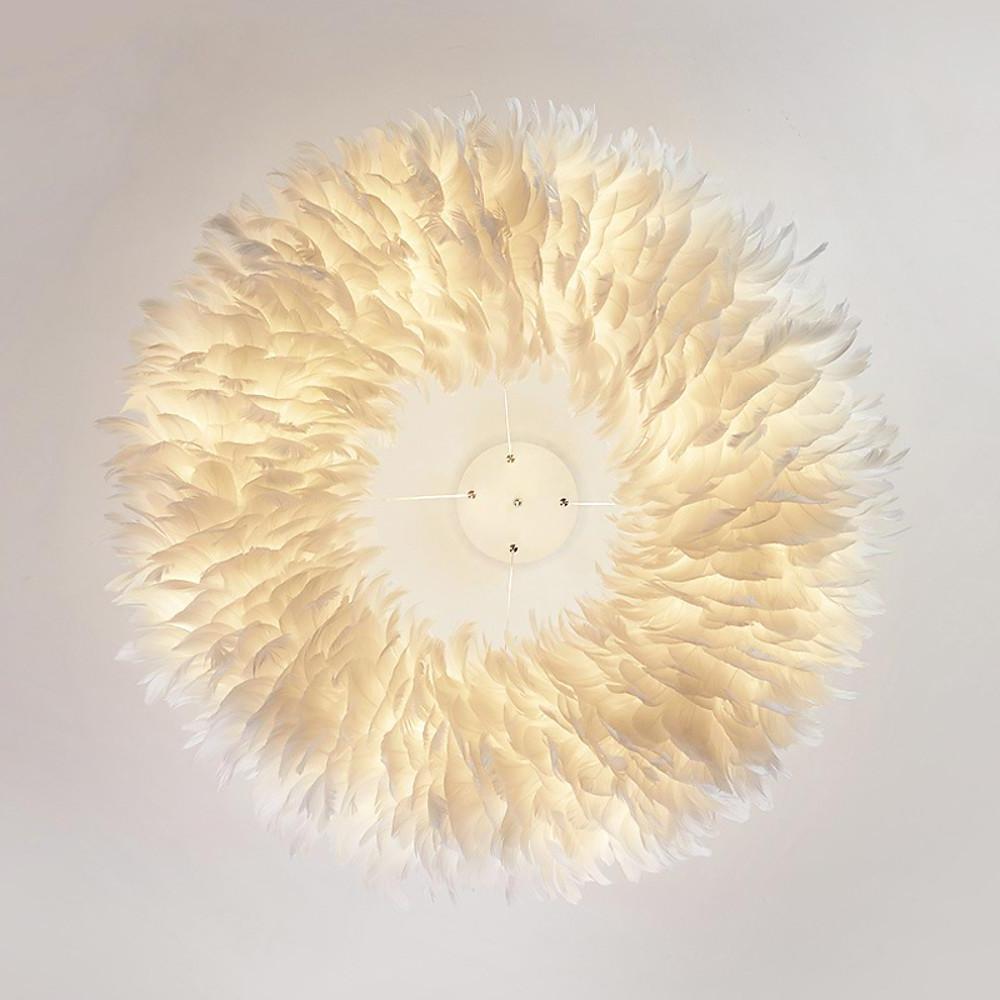 Modern Round Feather LED Flush Mount Ceiling Light for Bedroom and Nursery