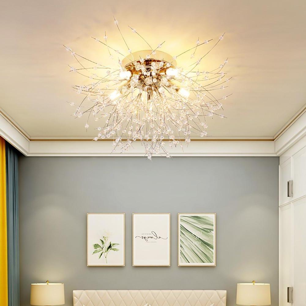 Modern 5 Light Crystal Branch Flush Mount Ceiling Light for Living Room and Bedroom