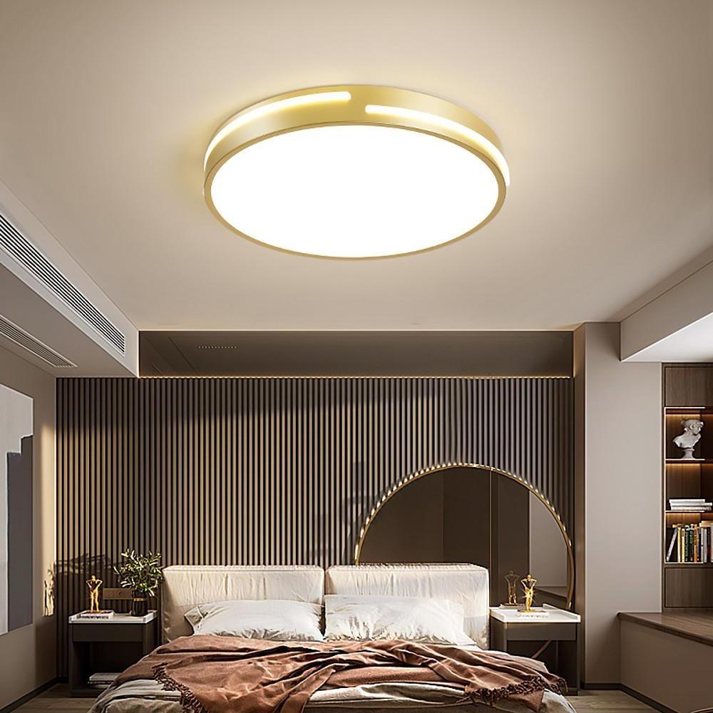 Modern Gold Dimmable LED Round Flush Mount Ceiling Light for Bedroom and Hallway