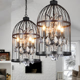 Industrial Birdcage Crystal Chandelier Vintage Iron Pendant Light for Dining Room