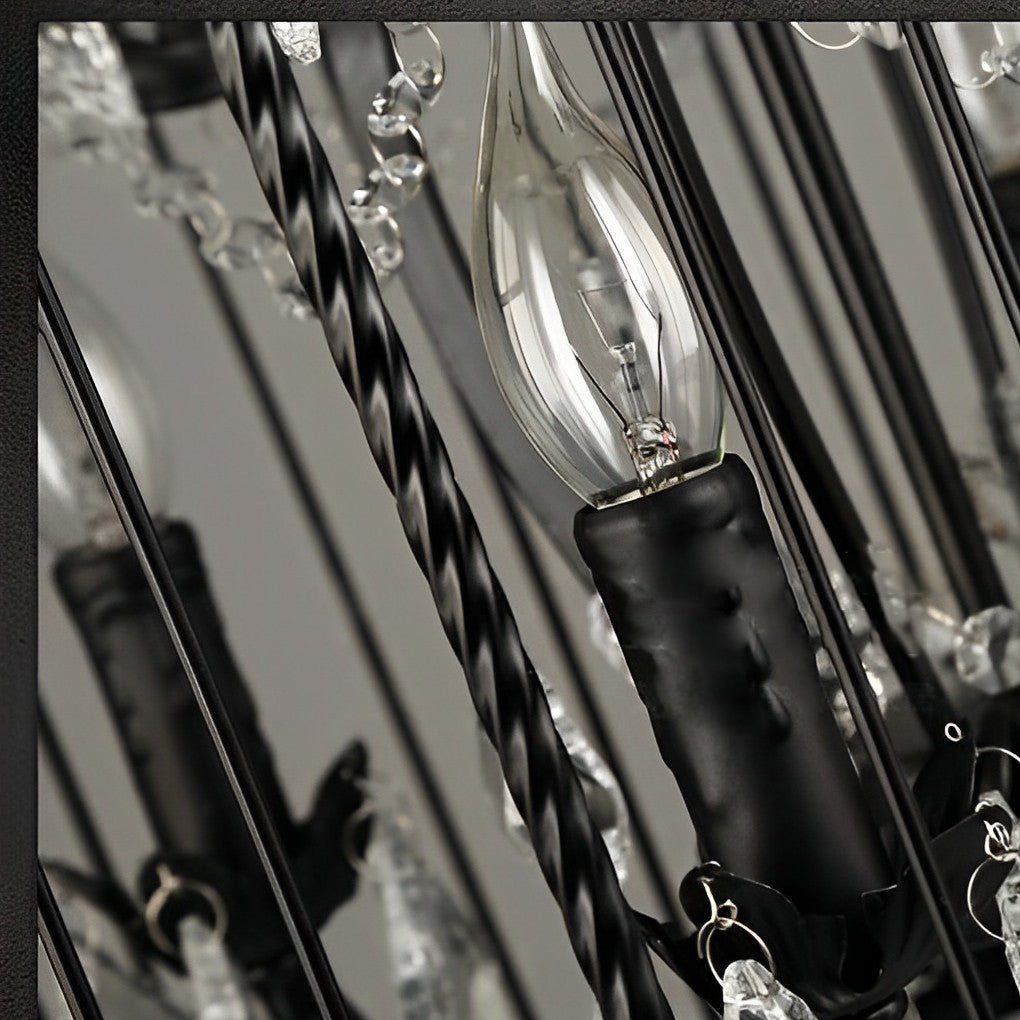 Industrial Birdcage Crystal Chandelier Vintage Iron Pendant Light for Dining Room