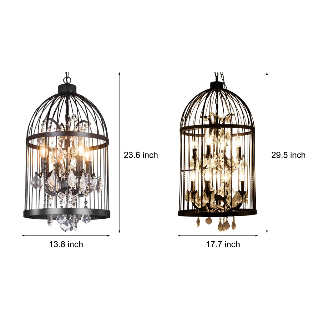Industrial Birdcage Crystal Chandelier Vintage Iron Pendant Light for Dining Room