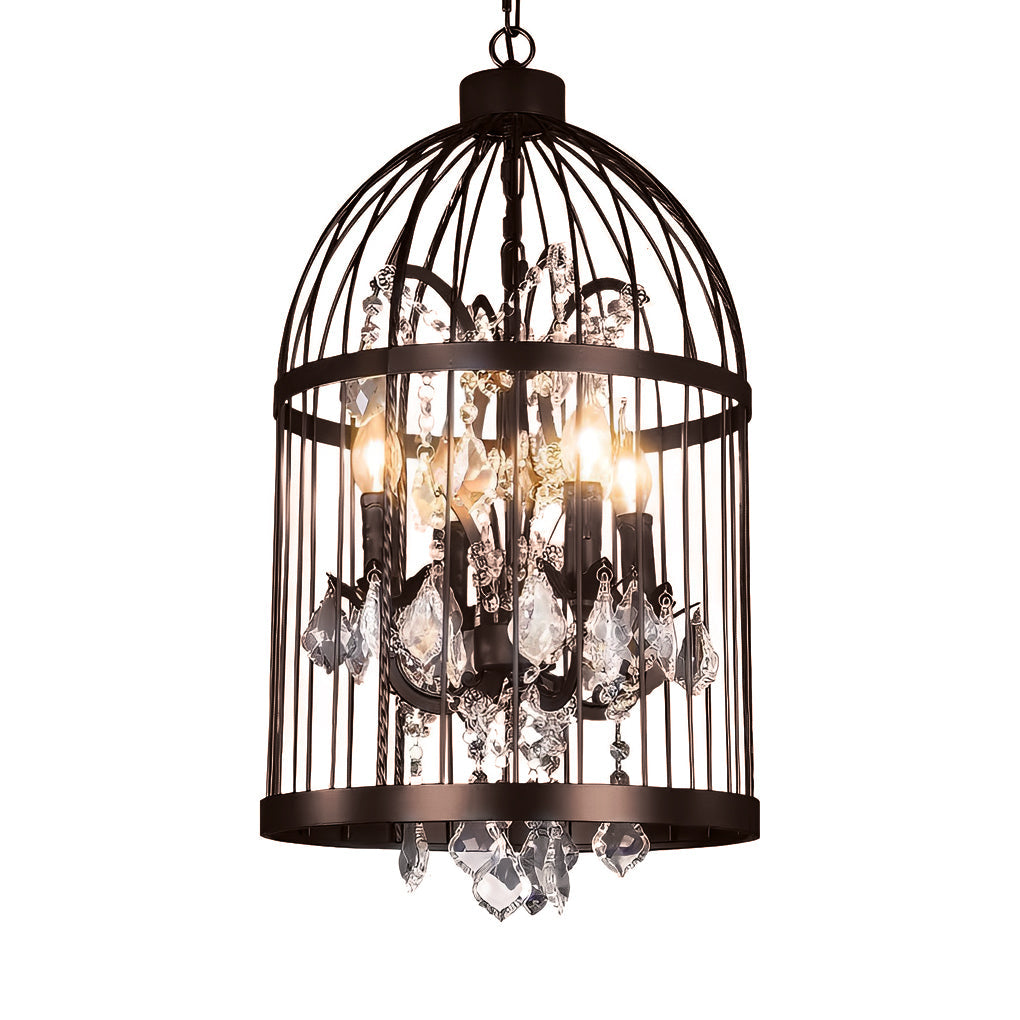 Industrial Birdcage Crystal Chandelier Vintage Iron Pendant Light for Dining Room