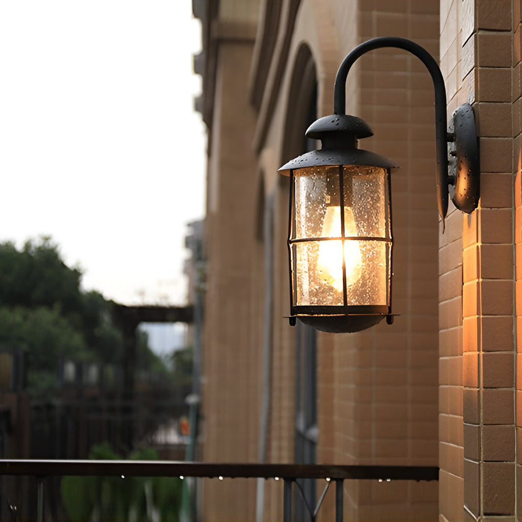 Industrial Black Iron and Glass Waterproof Outdoor Wall Sconce Exterior LED Lighting for Patio and Garden
