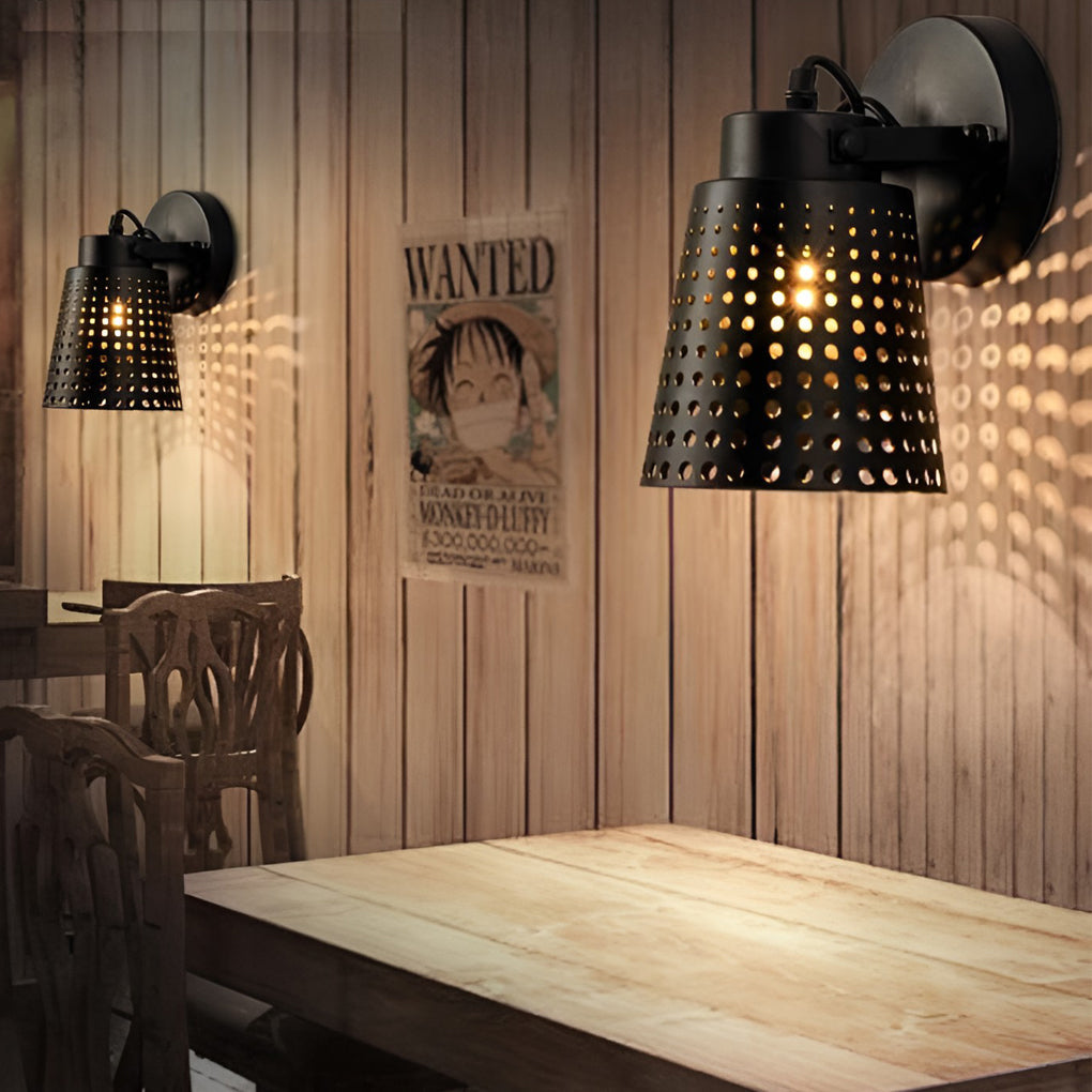 Industrial Black Iron Hollow Wall Sconce Adjustable Vintage Metal Plug In Wall Light