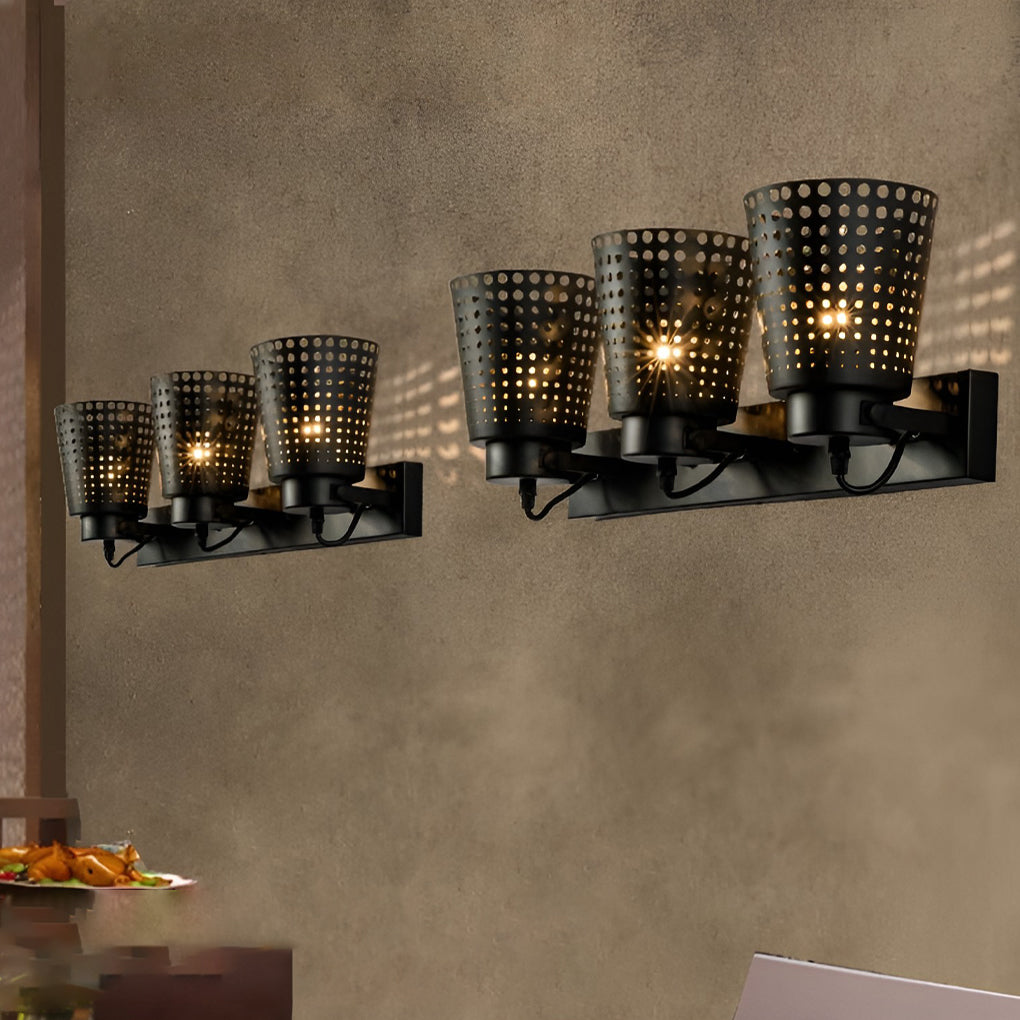 Industrial Black Iron Hollow Wall Sconce Adjustable Vintage Metal Plug In Wall Light