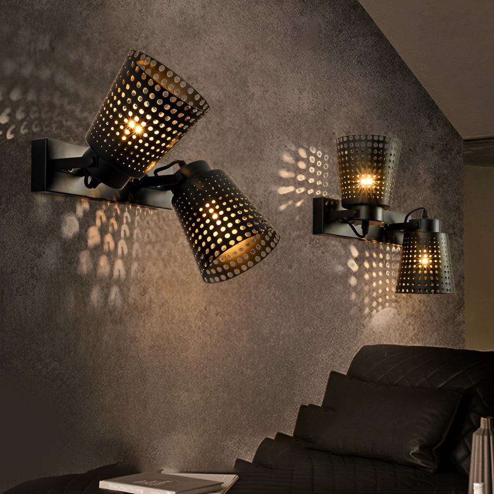 Industrial Black Iron Hollow Wall Sconce Adjustable Vintage Metal Plug In Wall Light