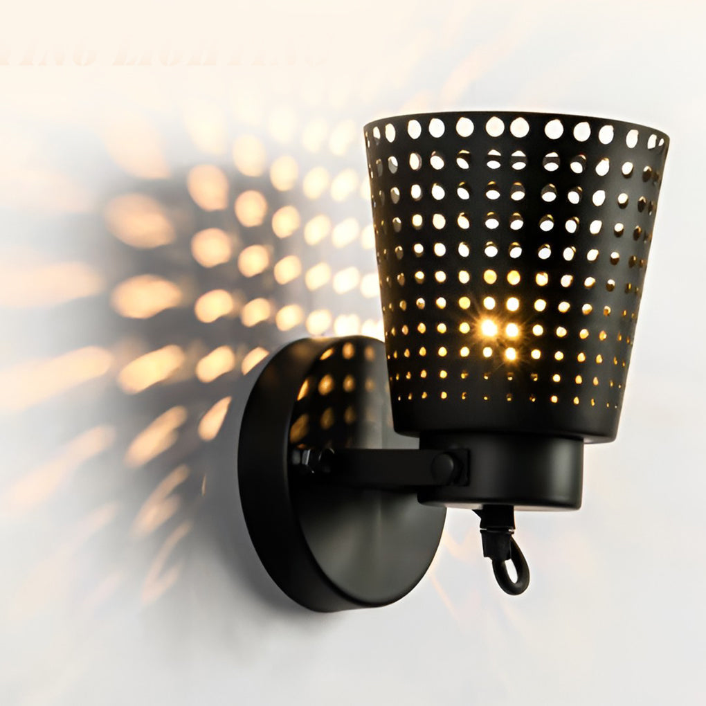 Industrial Black Iron Hollow Wall Sconce Adjustable Vintage Metal Plug In Wall Light
