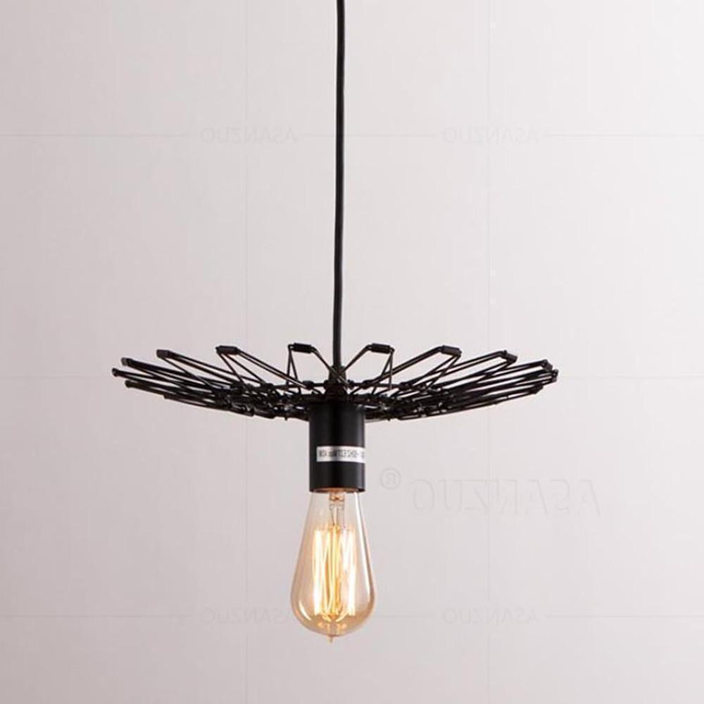 Industrial Black Wire Lantern Pendant Light for Kitchen Island Farmhouse Metal Cage Hanging Fixture