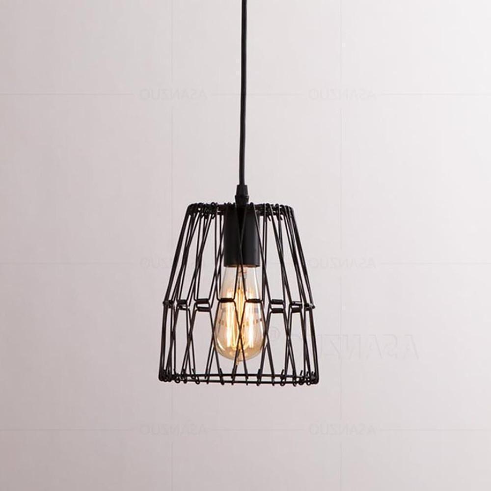 Industrial Black Wire Lantern Pendant Light for Kitchen Island Farmhouse Metal Cage Hanging Fixture