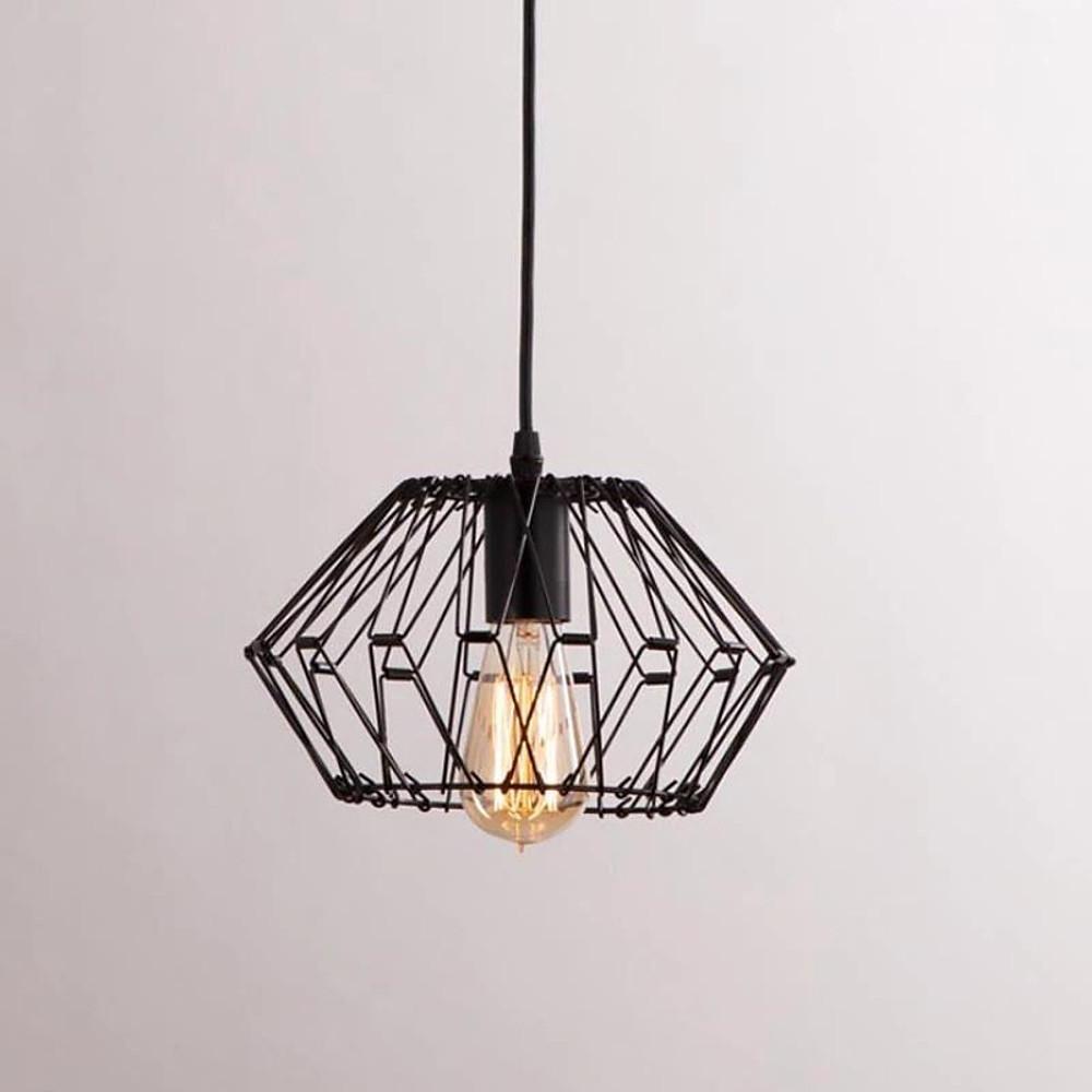 Industrial Black Wire Lantern Pendant Light for Kitchen Island Farmhouse Metal Cage Hanging Fixture