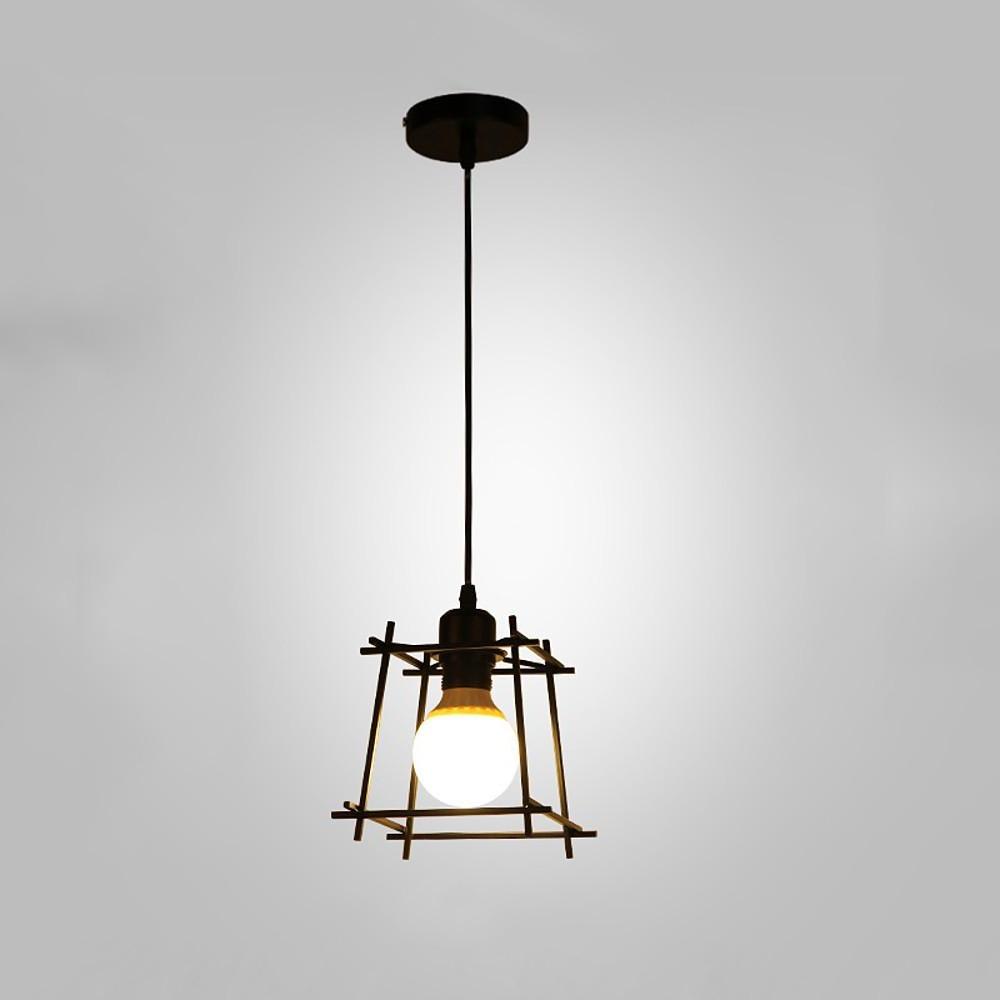 Industrial Black Wire Lantern Pendant Light Vintage Metal Cage Hanging Ceiling Fixture