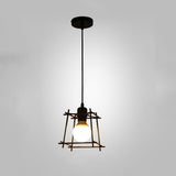 Industrial Black Wire Lantern Pendant Light Vintage Metal Cage Hanging Ceiling Fixture