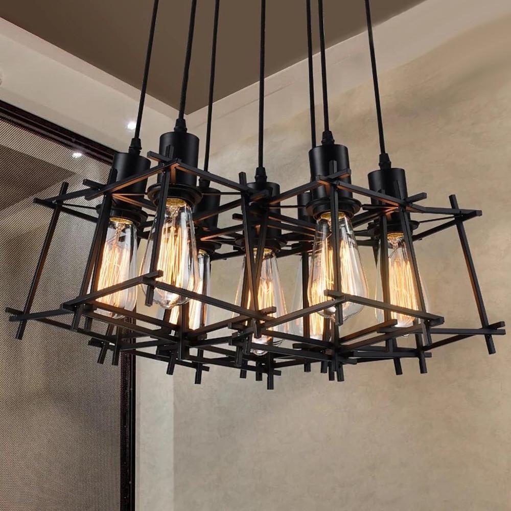 Industrial Black Wire Lantern Pendant Light Vintage Metal Cage Hanging Ceiling Fixture