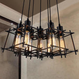 Industrial Black Wire Lantern Pendant Light Vintage Metal Cage Hanging Ceiling Fixture