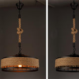 Industrial Country Hemp Rope Pendant Light Circular Metal Chandelier for Dining Room Island