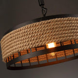 Industrial Country Hemp Rope Pendant Light Circular Metal Chandelier for Dining Room Island