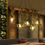 Industrial Farmhouse Wooden Beam Chandelier with Hemp Rope for Island Dining Room