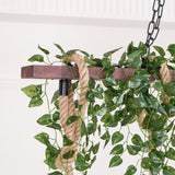 Industrial Farmhouse Wooden Beam Chandelier with Hemp Rope for Island Dining Room