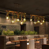 Industrial Farmhouse Wooden Beam Chandelier with Hemp Rope for Island Dining Room