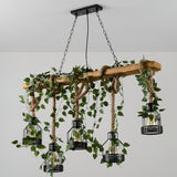 Industrial Farmhouse Wooden Beam Chandelier with Hemp Rope for Island Dining Room