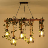 Industrial Farmhouse Wooden Beam Chandelier with Hemp Rope for Island Dining Room