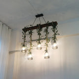 Industrial Farmhouse Wooden Beam Chandelier with Hemp Rope for Island Dining Room