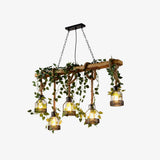 Industrial Farmhouse Wooden Beam Chandelier with Hemp Rope for Island Dining Room
