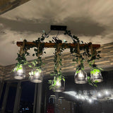 Industrial Farmhouse Wooden Beam Chandelier with Hemp Rope for Island Dining Room