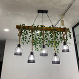 Industrial Farmhouse Wooden Beam Chandelier with Hemp Rope for Island Dining Room