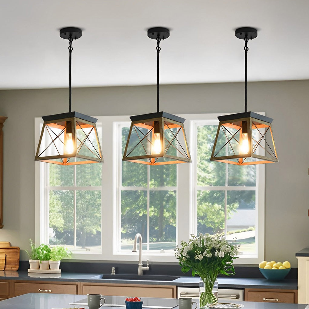 Industrial Geometric Iron Chandelier Retro Pendant Light with Adjustable Height for Entryway and Living Room