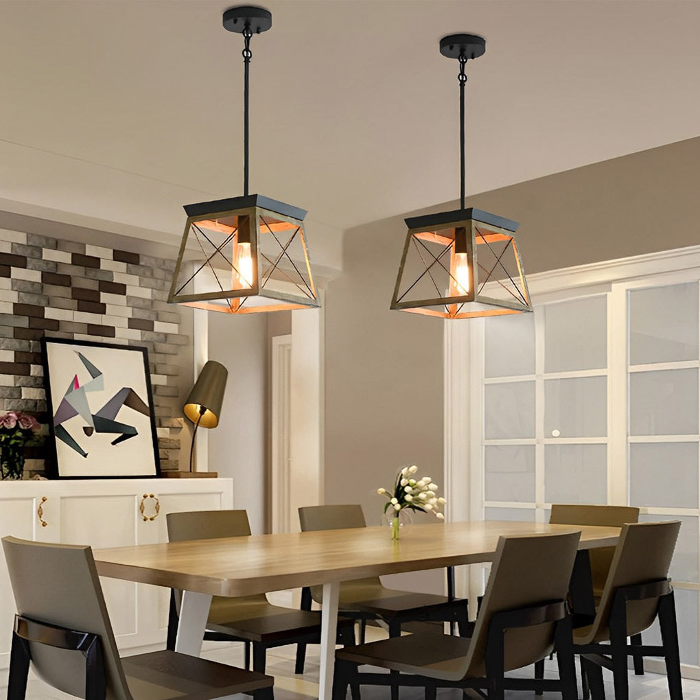 Industrial Geometric Iron Chandelier Retro Pendant Light with Adjustable Height for Entryway and Living Room