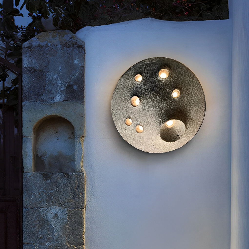 Industrial Gray Stone Lunar Crater LED Outdoor Wall Lamp Waterproof Circular Exterior Sconce for Garden Villa