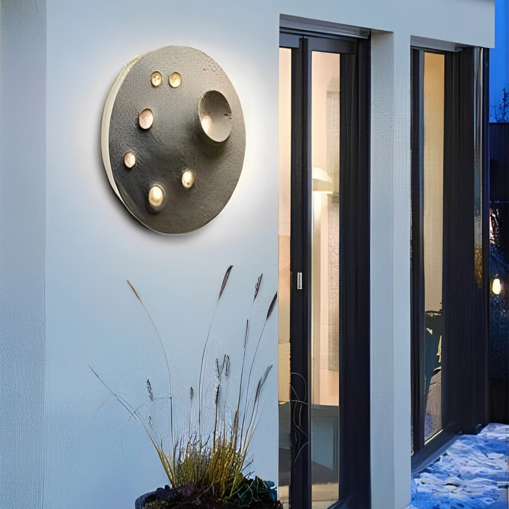 Industrial Gray Stone Lunar Crater LED Outdoor Wall Lamp Waterproof Circular Exterior Sconce for Garden Villa