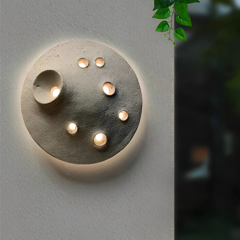 Industrial Gray Stone Lunar Crater LED Outdoor Wall Lamp Waterproof Circular Exterior Sconce for Garden Villa