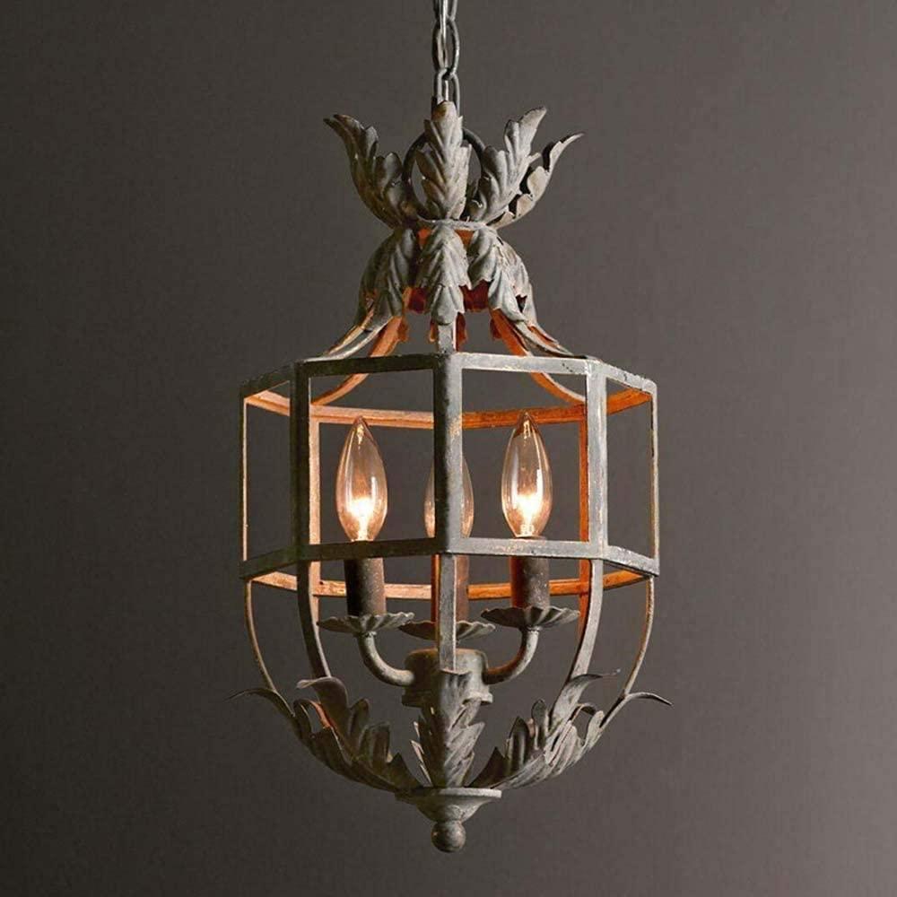 Industrial Grey Metal Cage Pendant Light Vintage Candelabrum Chandelier for Entryway and Living Room