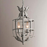 Industrial Grey Metal Cage Pendant Light Vintage Candelabrum Chandelier for Entryway and Living Room