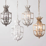 Industrial Grey Metal Cage Pendant Light Vintage Candelabrum Chandelier for Entryway and Living Room