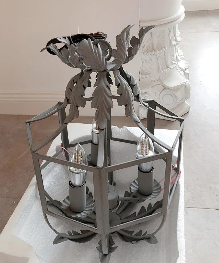 Industrial Grey Metal Cage Pendant Light Vintage Candelabrum Chandelier for Entryway and Living Room