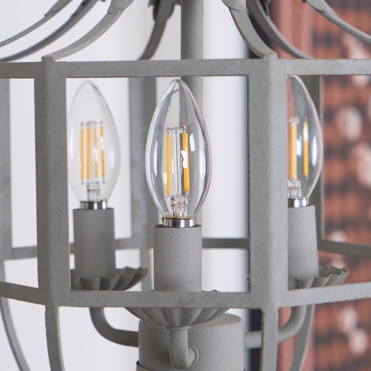 Industrial Grey Metal Cage Pendant Light Vintage Candelabrum Chandelier for Entryway and Living Room