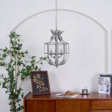 Industrial Grey Metal Cage Pendant Light Vintage Candelabrum Chandelier for Entryway and Living Room