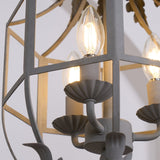 Industrial Grey Metal Cage Pendant Light Vintage Candelabrum Chandelier for Entryway and Living Room