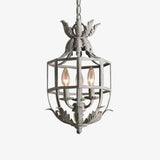 Industrial Grey Metal Cage Pendant Light Vintage Candelabrum Chandelier for Entryway and Living Room
