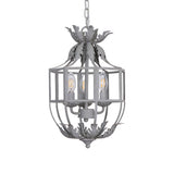 Industrial Grey Metal Cage Pendant Light Vintage Candelabrum Chandelier for Entryway and Living Room