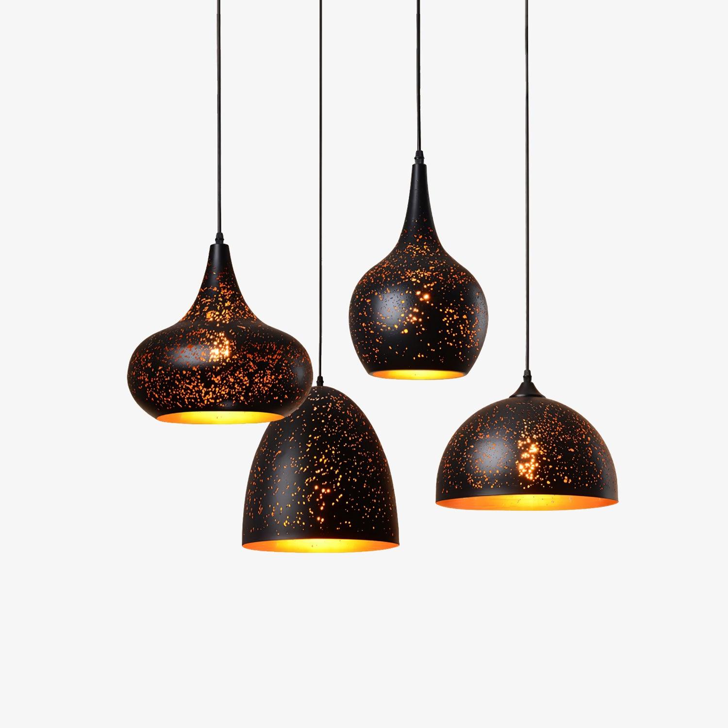 Industrial Hollow Metal Pendant Lamp Vintage Gold Inner Cage Ceiling Hanging Light Fixture