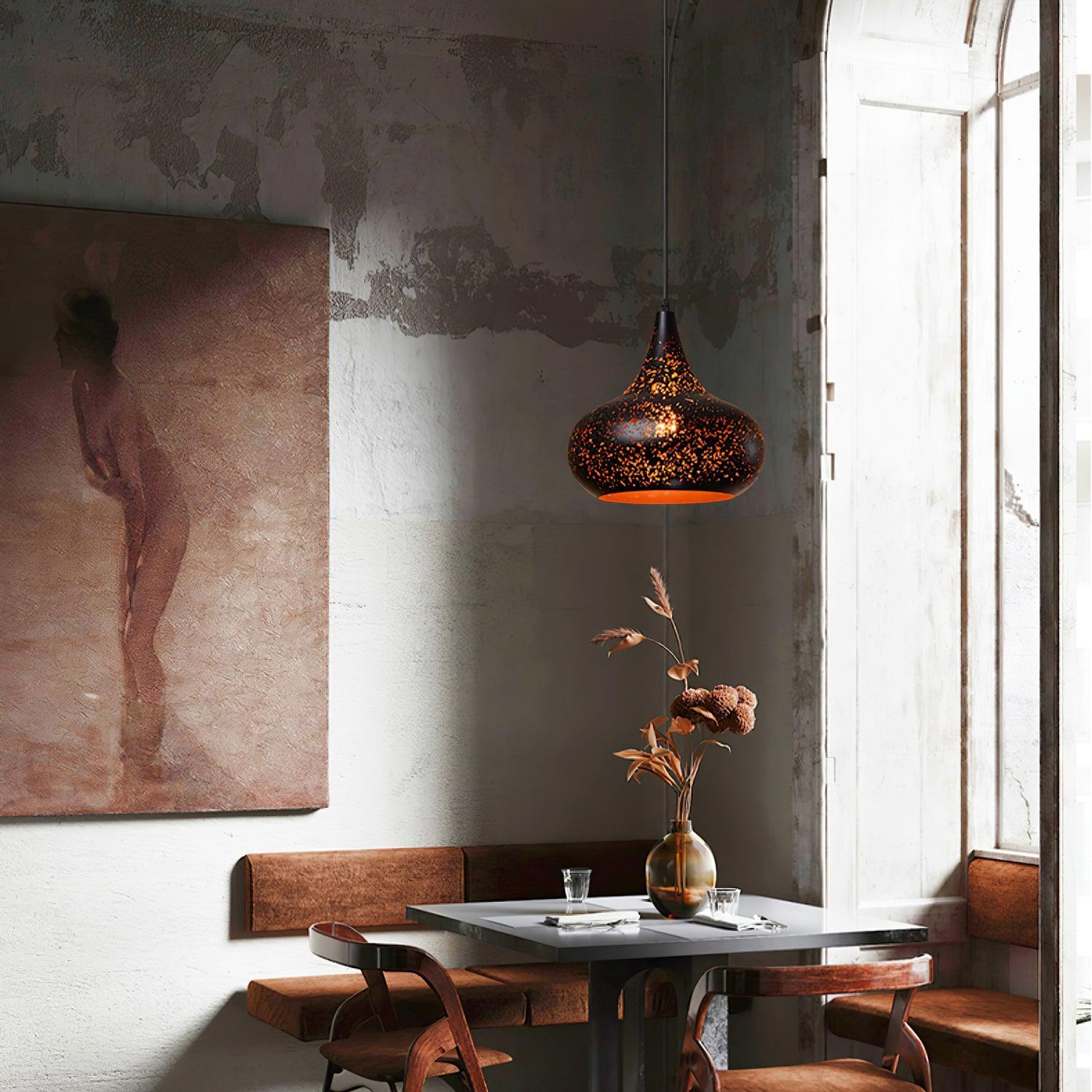 Industrial Hollow Metal Pendant Lamp Vintage Gold Inner Cage Ceiling Hanging Light Fixture