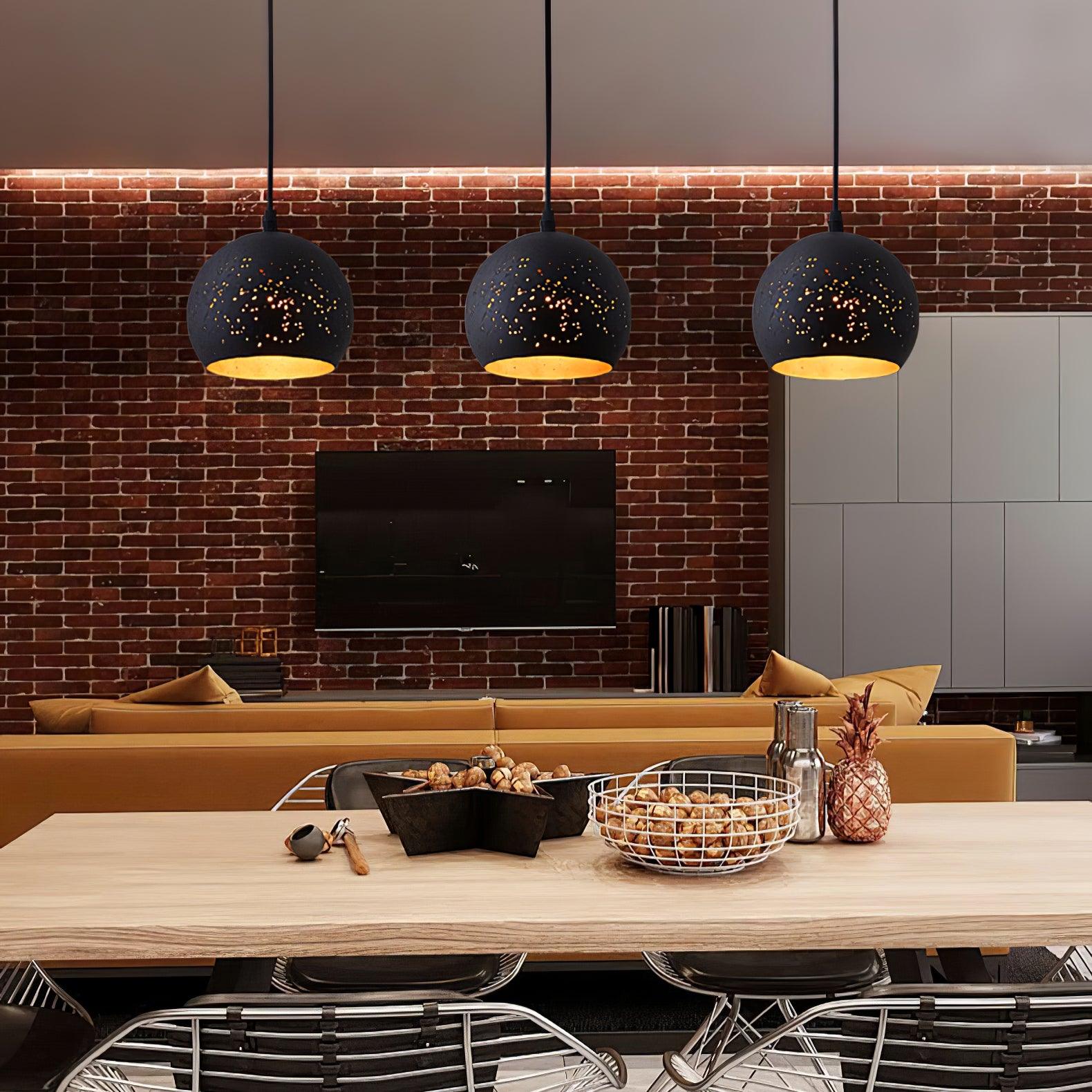 Industrial Hollow Metal Pendant Lamp Vintage Gold Inner Cage Ceiling Hanging Light Fixture